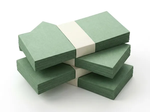 Stacks of banded banknotes