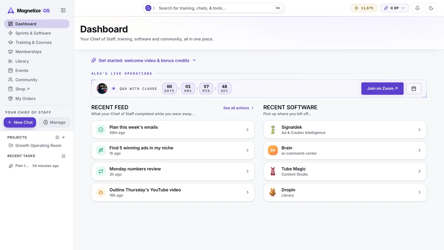 Mognetize OS dashboard